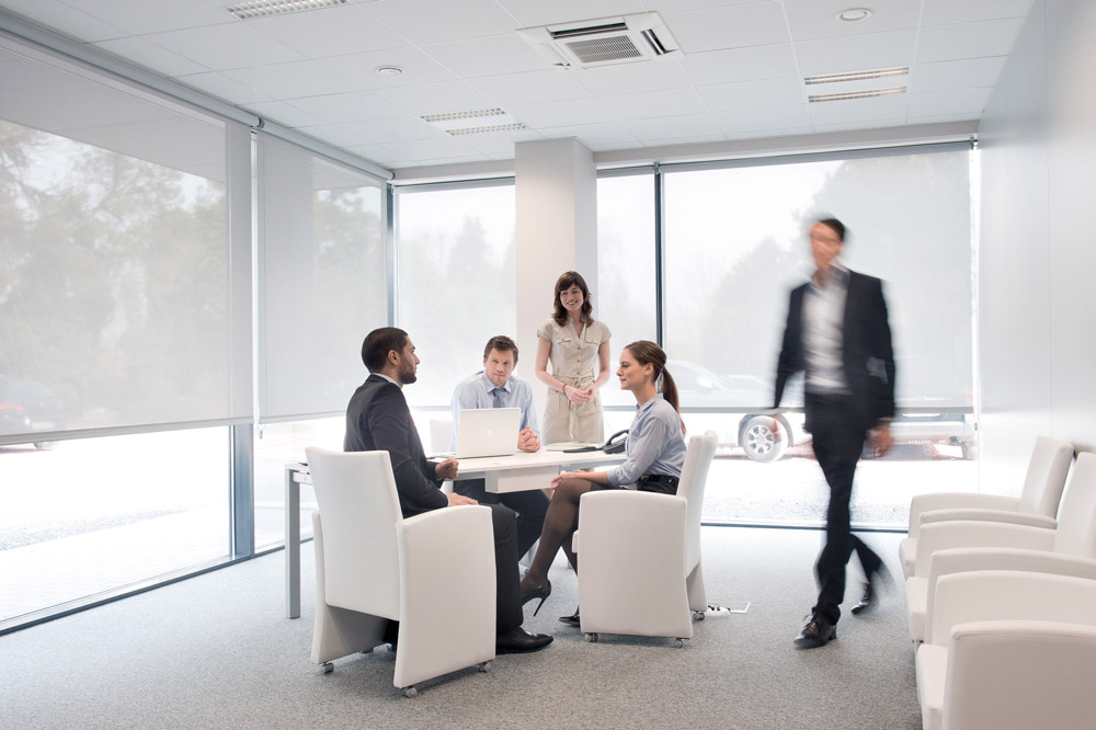 Meeting room in office with air conditioning cassette unit